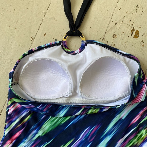 La Blanca Diagonal Stripe Ornamental Halter Tankini Suimsuit Top - Picture 6 of 11